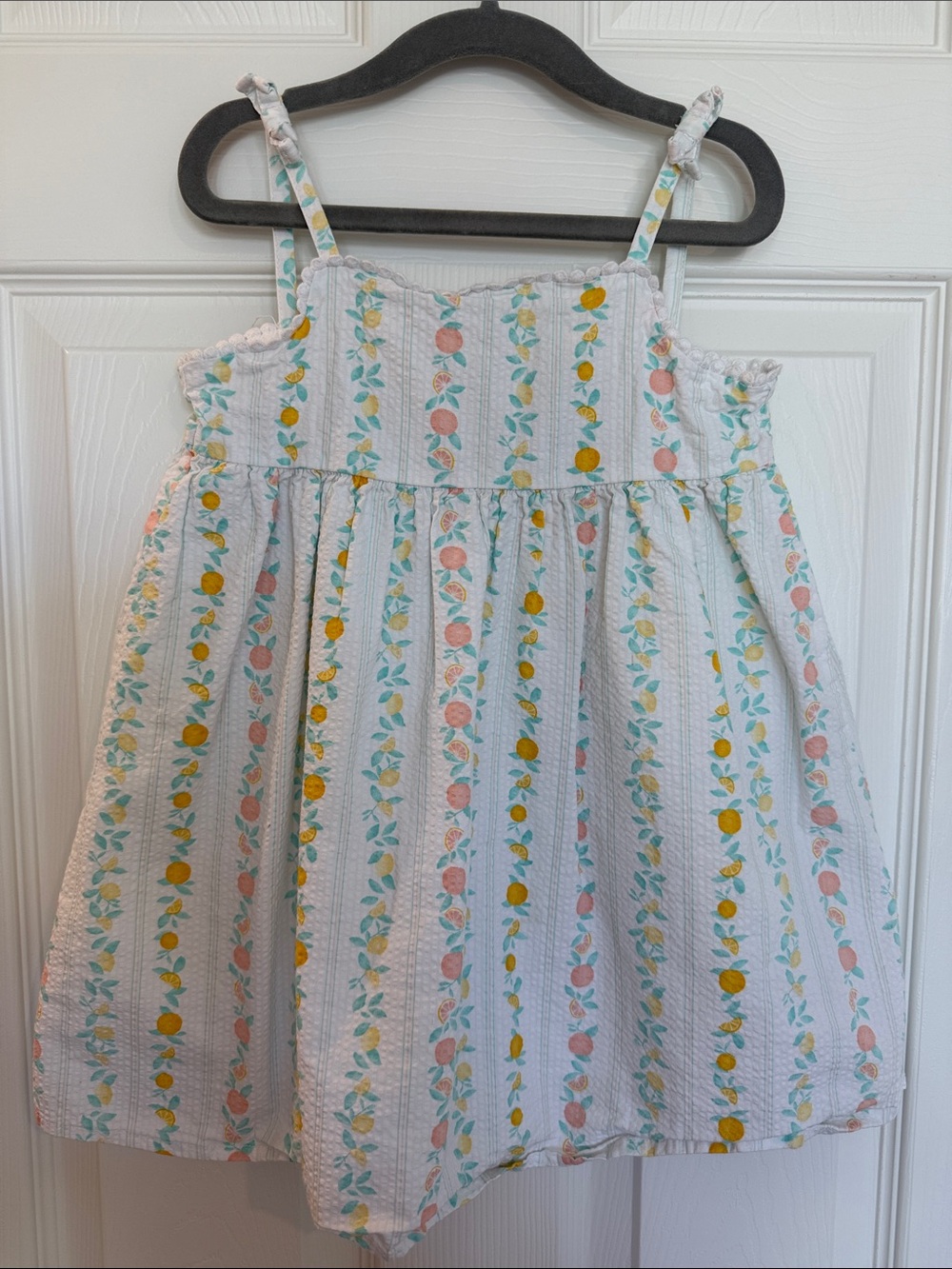 Janie & Jack Girls White Sundress with Peach and Yellow Fruit Print